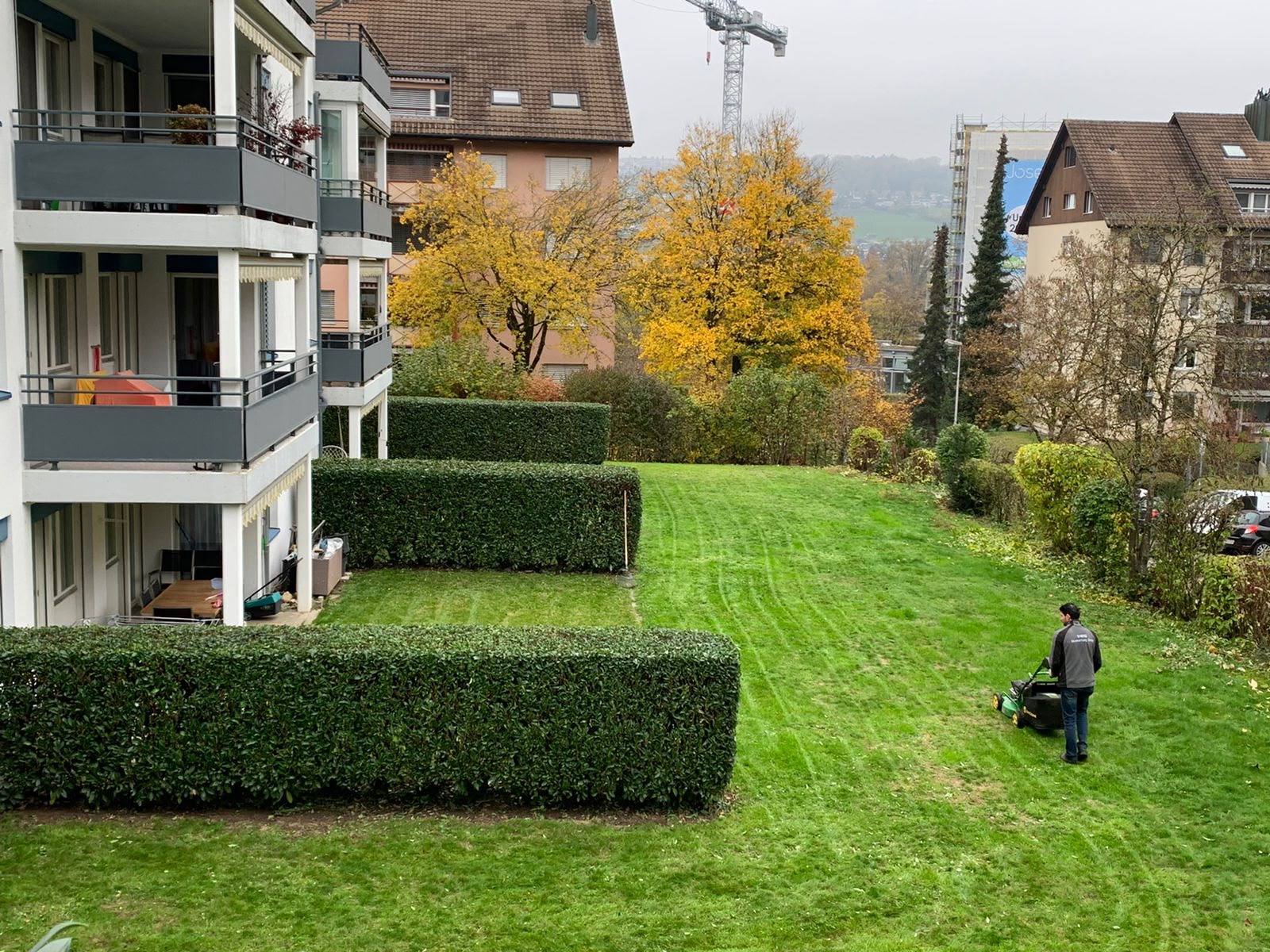 Rasenschnitt in einer Wohnüberbauung